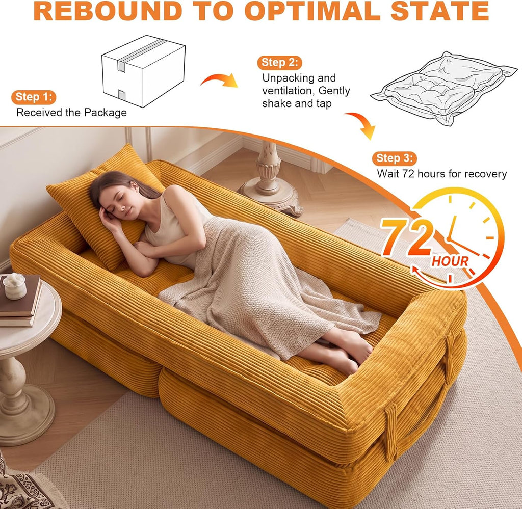 Folding Sofa Bed, Convertible Sleeper Chair, Corduroy Boneless Couch - Image 7