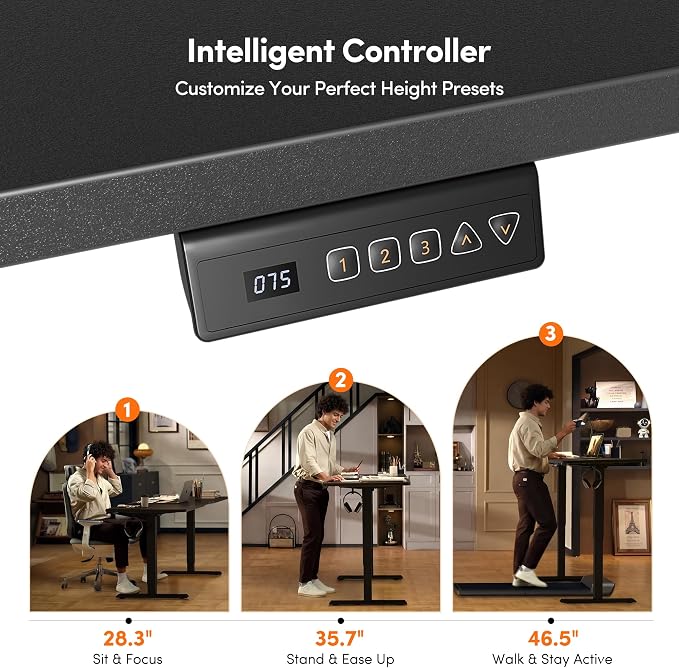 FEZIBO Standing Desk 40 × 24 Inch Electric Height Adjustable, Black | Sit and Stand Up Adjustable Desk, Home Office Computer Desk with 3 Customizable Memory Presets - Image 7