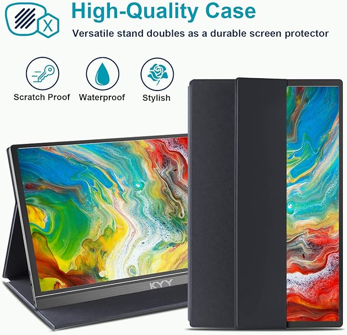 KYY Portable Monitor 15.6" 1080P Computer Monitor Screen Extender w/Cover | Portable Monitor for Laptop 1080P FHD IPS with USB-C and HDMI, Laptop Screen Extender for Travel HDR Gaming Monitor w/Speaker - Image 4