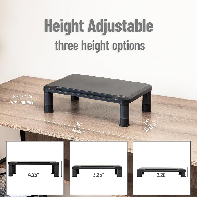 Mind Reader Monitor Stand, Height Adjustable, Laptop, Computer, Riser, Office, Set of 2, Black - Image 3