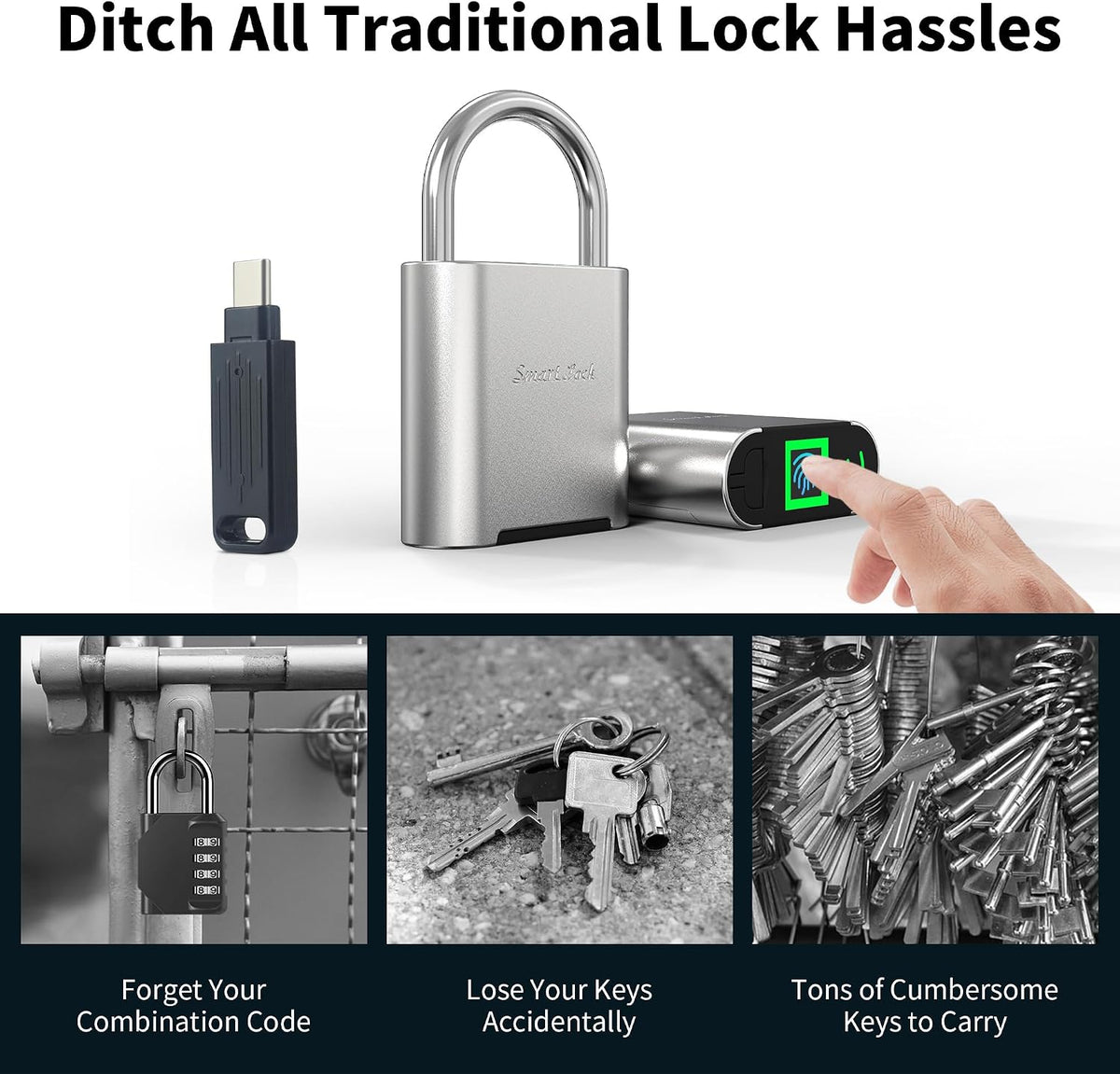 Biometric Fingerprint Padlock with Backup Electronic Key, Heavy Duty Smart Lock for Gym Locker, IP66 Waterproof Outdoor Padlock, Keyless Anti-Theft Lock for School, Gate, Toolbox & Athletes - Image 5