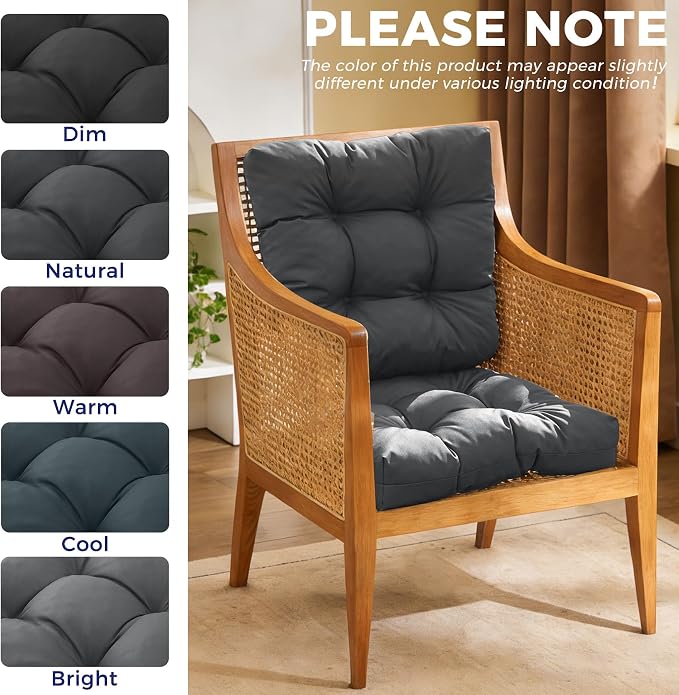 IASEAHK Outdoor Chair Cushions Set of 2, 19" x 19" x 5", Waterproof Outdoor Seat Cushions for Patio Furniture, Fade-Resistant Patio Chair Cushion, Dining Wicker Chair Pads for Porch Garden, Dark Grey - Image 7