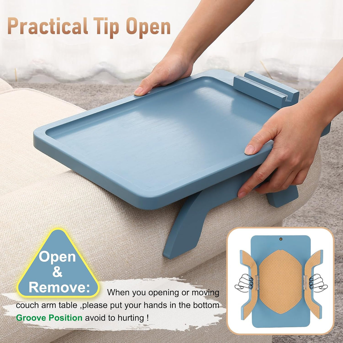 Sofa Arm Tray with 360° Rotated Phone Holder,15.35x9.84-in,Blue - Image 4