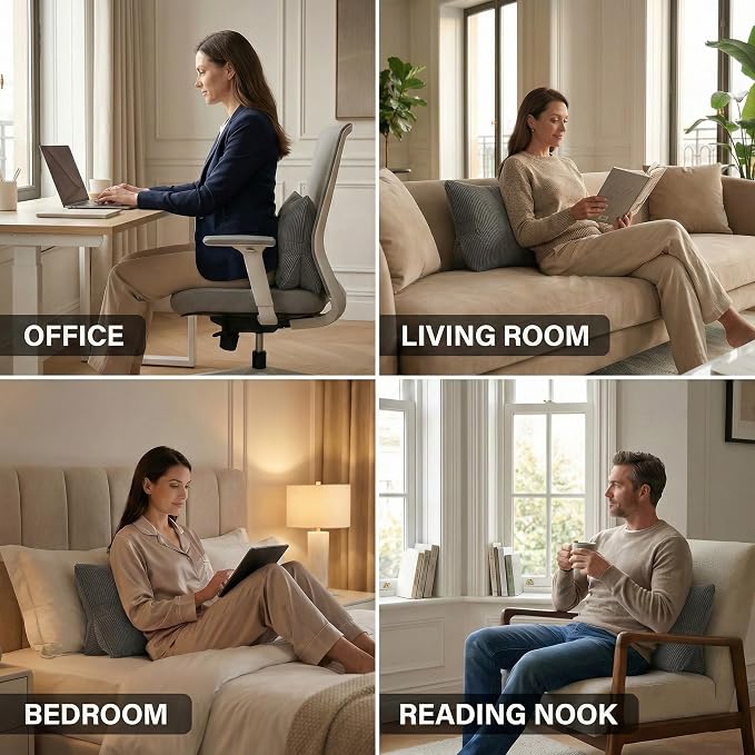 Pat. Pend. Corduroy Lumbar Support Backrest Pillow for Sitting & Reading, Ergonomic Triangle Cushion for Sofa, Armchair & Bed, Removable Cover, Dark Grey - Image 4