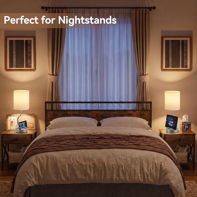 Bedside Lamp for Bedroom Set - 18" Grey Table Lamp for Nightstand | Phone Stand, USB A+C Ports, AC Outlet, 3 Color Temperatures, LED Bulb Included, Desk Lamp for Living Room/Dorm,2-Pack - Image 4