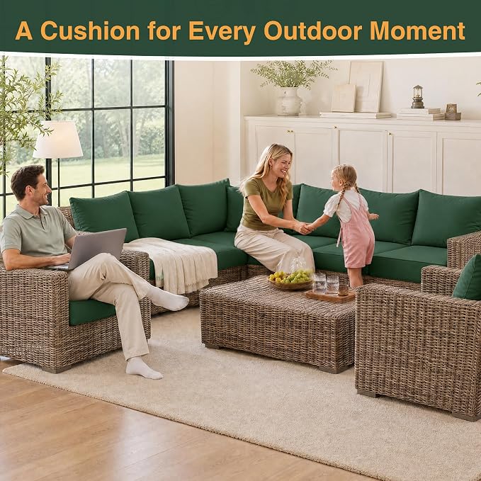 Favoyard Outdoor Patio Seat Cushion Set, 24x24 Inch, Water & Fade Resistant | Dark Green, Removable Cover, Deep Seat & Back Cushion, Tie Straps for Patio Furniture, Garden, Rocking Chair, Sofa Couch - Image 6