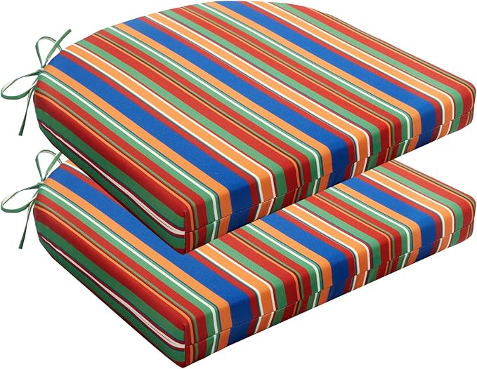 HARBOREST Outdoor Chair Cushions Set of 2, Water Resistant Patio Chair Cushions with Ties, Outdoor Seat Cushions for Patio Furniture, 17"x16"x2", Rainbow Stripes by HARBOREST