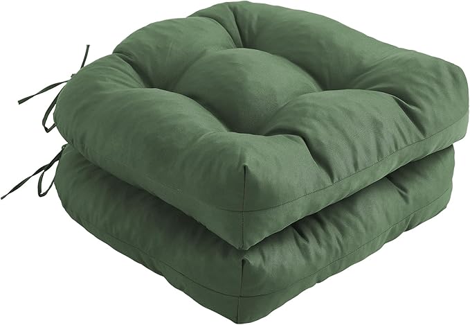 IPYNBAP Outdoor Chair Cushions Set of 2, Patio Chair Cushions with Ties, 17x17+4” Tufted Outdoor Seat Cushions, Waterproof Patio Furniture Cushions, Outdoor Dining Chair Pads, Forest Green by IPYNBAP