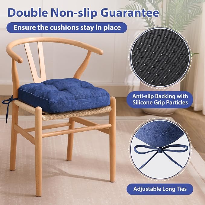 IASEAHK Chair Cushions, Dining Chair Cushions, Tufted Indoor Chair Pads, Set of 2, Navy Blue, 16.5'' x 16.5'' x 3.5'' - Image 4
