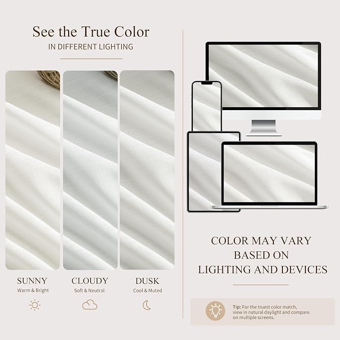 Hokibero Ivory Pinch Pleated Linen Curtains 120 Inch Long for Living Room | White Light Filtering Semi Sheer Curtain,Back Tab Hooks Rings,Farmhouse Textured Privacy Drapes for Bedroom Window,2 Panels - Image 8