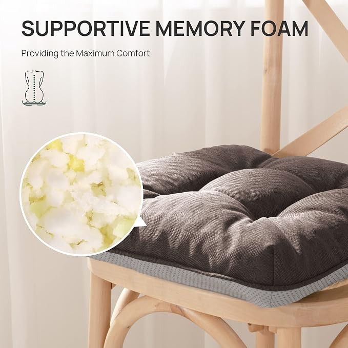 Love's cabin Memory Foam Chair Cushions Set of 4, 15.5 Inch, Coffee | 15.5"x15.5"x3.5", Indoor & Outdoor Chair Seat Pads with Non-slip Bottom and Ties, for Dining, Kitchen, Office and Patio Chair - Image 3