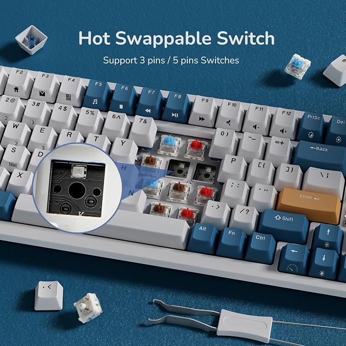 RK ROYAL KLUDGE RK98 Wireless Mechanical Keyboard, 100 Keys 98% Layout with Custom Switches Hot Swappable, Tri-Mode BT5.1/2.4G/USB-C Full Size Gaming Keyboard with Numpad RGB, Brown Switch - Image 6