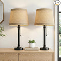 19.5" Black Rustic Table Lamps Set of 2 for Living Room Bedroom | Pull Chain Switch Bedside Table Lamps, Farmhouse Nightstand Lamp with Natural Shade, Small Lamp for End Table & Desk Light by Oneach