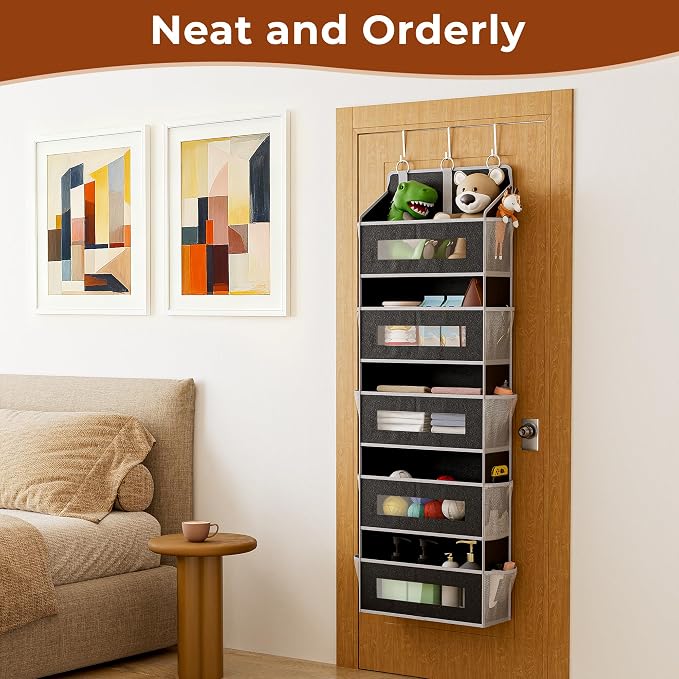 5 Tier Over the Door Organizer Space-Saving Storage for Any Room | Black Hanging Closet Organizer with 10 Mesh Pockets and Clear Windows, Closet Organizers and Storage for Bathroom, Bedroom - Image 5