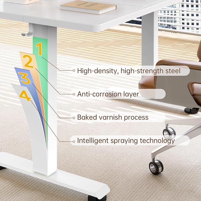 Veken 55 Inch Large Electric Standing Desk, Gaming Table, White | Height Adjustable Sit Stand Up Computer Tables for Home Office, Study , Writing, Suit students, employees and group work - Image 8