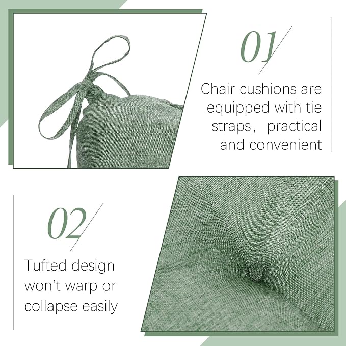 Geetery 4 Pack Chair Cushions, 16" x 15",Basil Green,Solid Color - Image 3