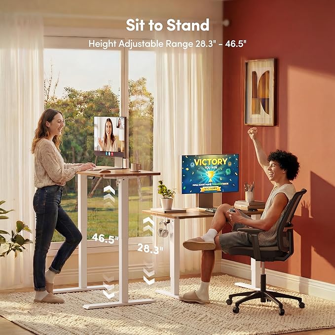 FEZIBO 48 x 24 Inches Electric Standing Desk Adjustable Height, 3 Memory Height Settings, Sit Stand Up Desk for Home Office & Computer Workstation, Light Rustic - Image 5