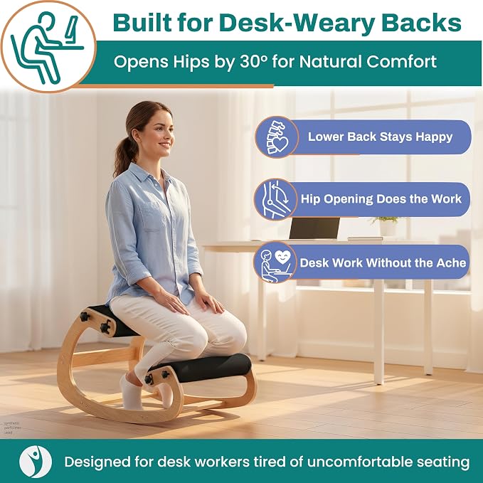 Ergonomic Kneeling Chair with Adjustable Seats - Knee Chair for Posture Correction & Kneel Rocking Stool for Desk - Back Pain Relief for Home and Office, Supports 250 pounds - 5 Years Warranty - Image 4