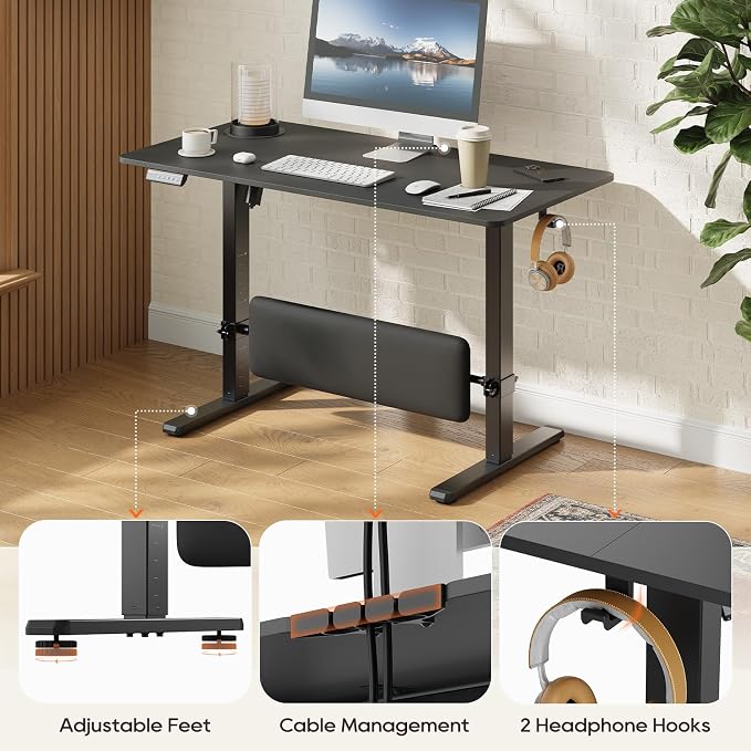 MALOL 47" x 24" Electric Standing Desk with Adjustable Footrest, Black | Height Adjustable Computer Home Office Gaming Desk with 3 Memory Presets & Child Lock, Adjustable Feet, Cable Management - Image 9