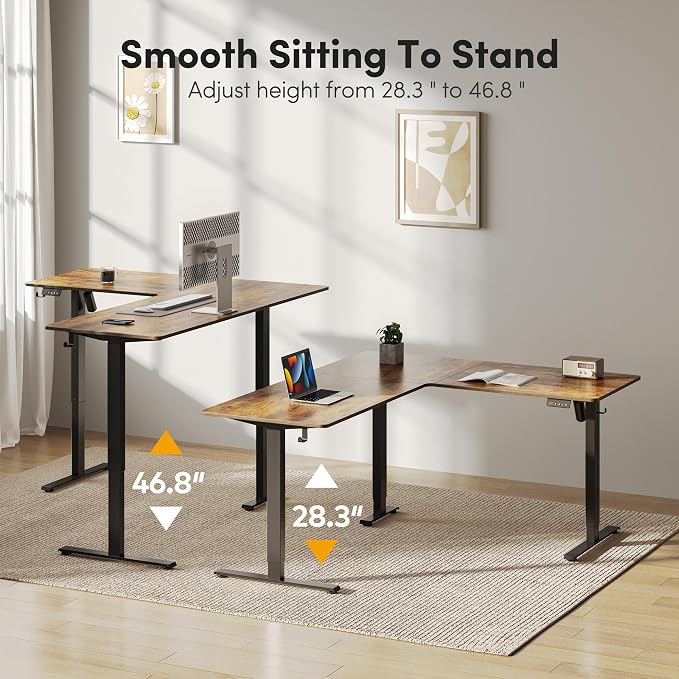 Cubiker L Shaped Standing Desk - 63 x 55 Inch Electric Adjustable Height Corner Standing Desk, Ergonomic Sit Stand Up Table, Splice Board for Home Office, Rustic Brown - Image 4