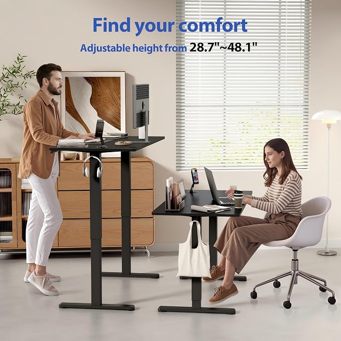YESHOMY Height Adjustable Electric Standing Desk, 63 x 24 Inches Memory Home Office Sit Stand up Desk with Phone Holder and USB Charging Port, Black - Image 5