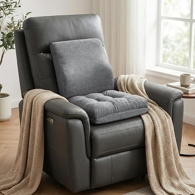baibu Memory Foam Small Recliner Cushions with Lumbar Support Pillow Set, 18x16x4 Inch Dual-Layer Design Non-Slip Recliner Seat Cushion & Back Support Pillow for Reduce Hip & Lumbar Pain, Grey - Image 7