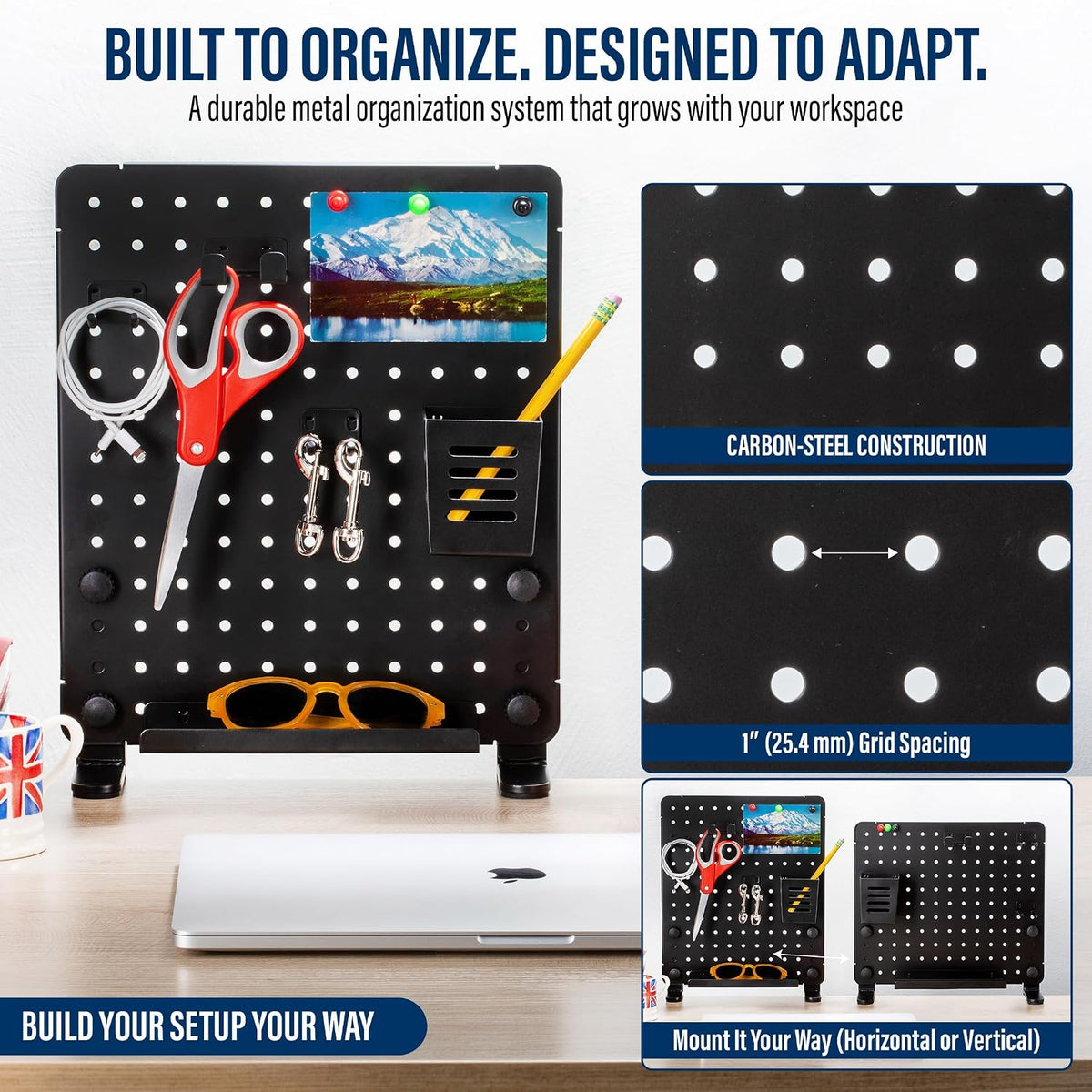 Clamp On Desk Pegboard, Desk Organizer, Tool-Free, Black Steel LINEWISE - Image 6