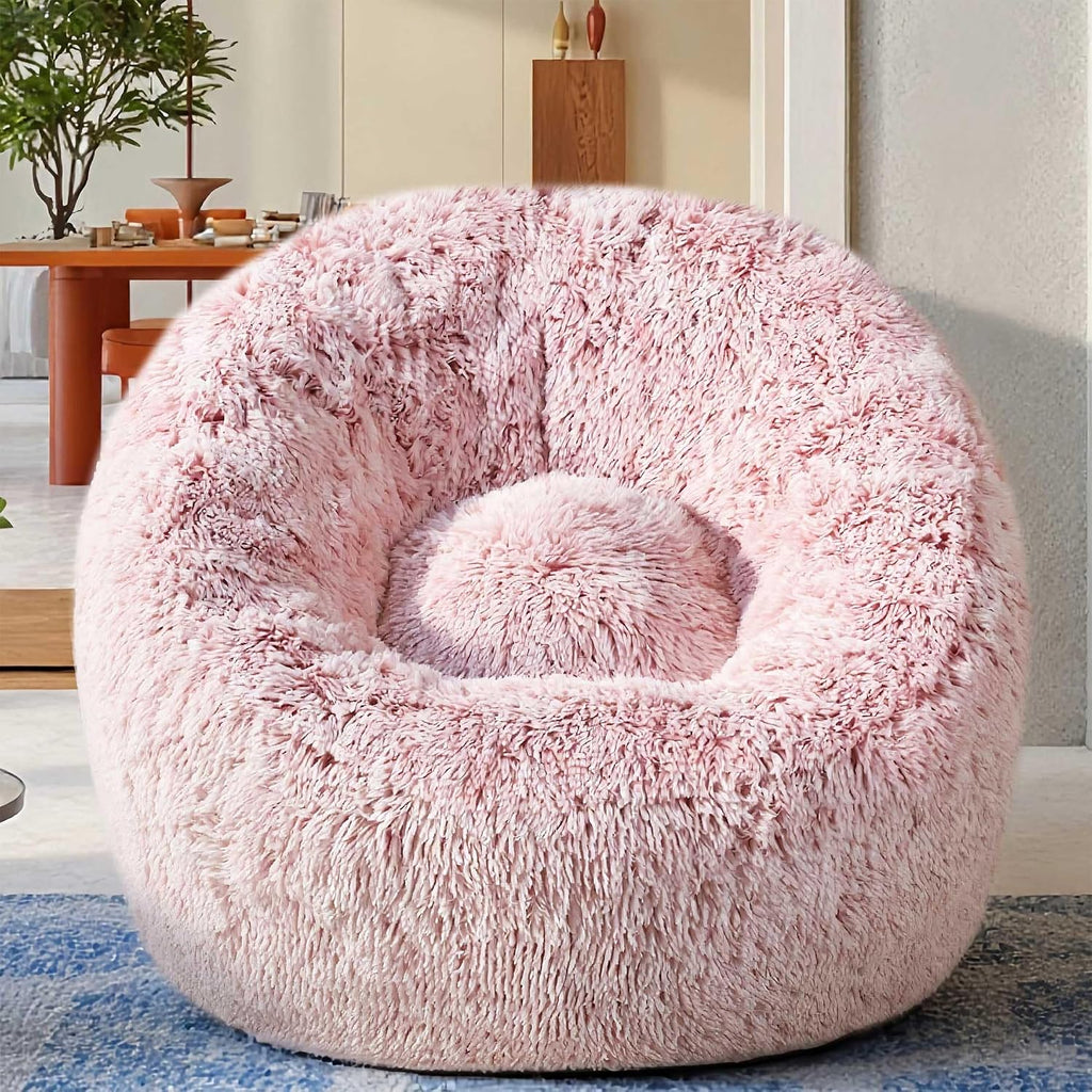 Plush Faux Fur Bean Bag Chairs, Memory Foam Filled Sofa Chair Shape Bean Bag for Adults/Teens/Kids, Ultra-Soft Lazy Sofa for Living Room Bedroom College Dorm, Pink by Aodenge