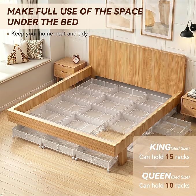 PHINOX Under Bed Storage with Wheels,Patterned,Sturdy Metal,2 Pack,White | Tool-free assembly, glide smoothly, easy reach, foldable, maxmazie low-profile beds, dorm, keep seasonal clothes, shoes fresh - Image 5