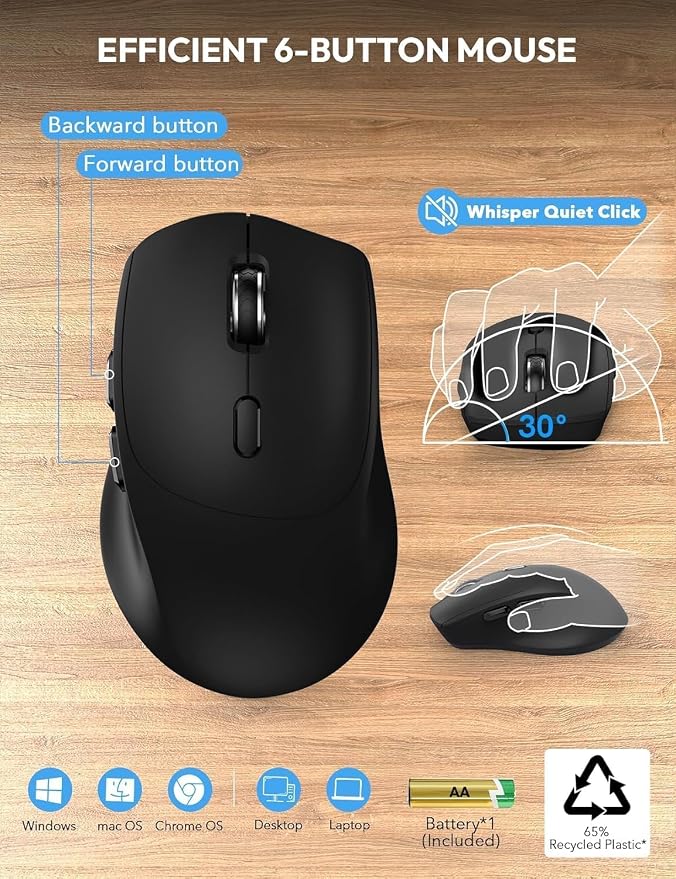 Wireless Keyboard and Mouse Combo, Full Size, Ergonomic Wrist Rest | Silent Typing, Phone Holder, 2.4 GHz, 3 Level DPI, Batteries Powered, KM23D Set Compatible with PC, Laptop, Windows, macOS - Image 4