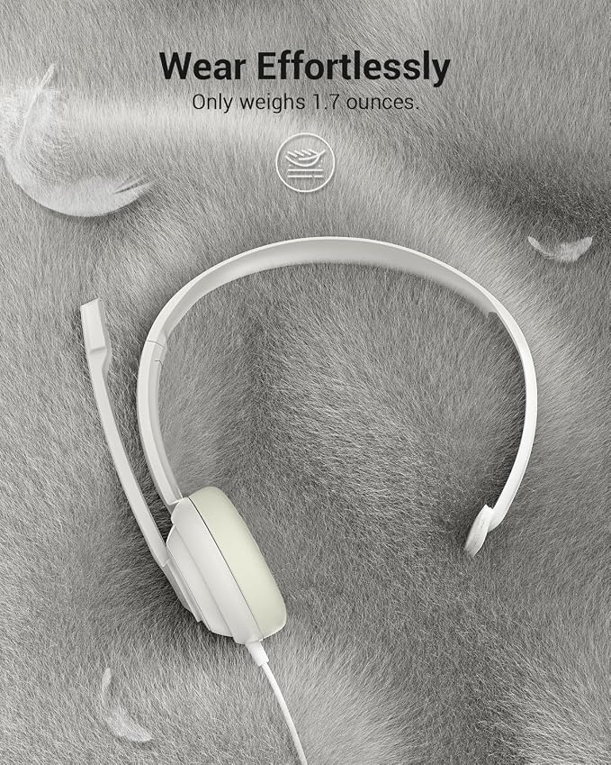 NUBWO HW02 USB Headset with Microphone Noise Cancelling & in-line Control | Ultra Comfort Computer Headset for Laptop pc, On-Ear Wired Office Call Center Headphone for Boom Skype Webinars (White) - Image 5