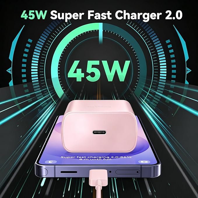 45W Super Fast Charger USB C Android Phone Type C Charger Fast Charging Block with 10FT Cord for Samsung Galaxy S26/S26 Ultra/S26+/S25 Ultra/S25/S24 Ultra/S24/S23 Ultra/S22/S21/S20/Note 10, Pink - Image 6