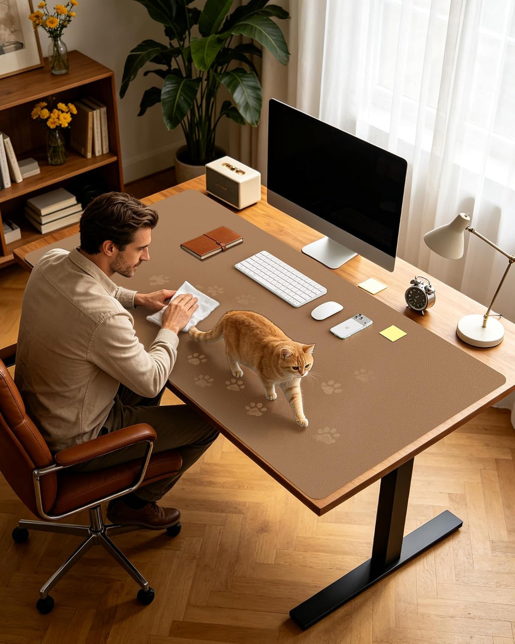 YSAGi Leather Desk Protector, Office Mat, Large Mouse Mat, Non-Slip PU Leather Blotter, Laptop Desk Pad, Waterproof Writing Pad for Office and Home (Khaki, 47" x 17") - Image 8