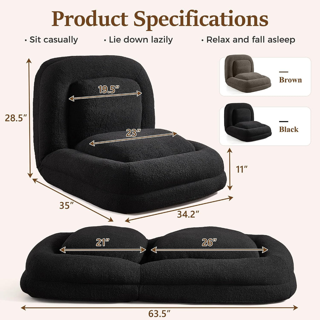 Human Dog Bed, Lazy Sofa Couch, Plush Floor Gaming Chair,5 Adjustable Position, sit, Sleep, fold, Suit to Put in Bedroom, Living Room,Space Saving Design (Black) - Image 2