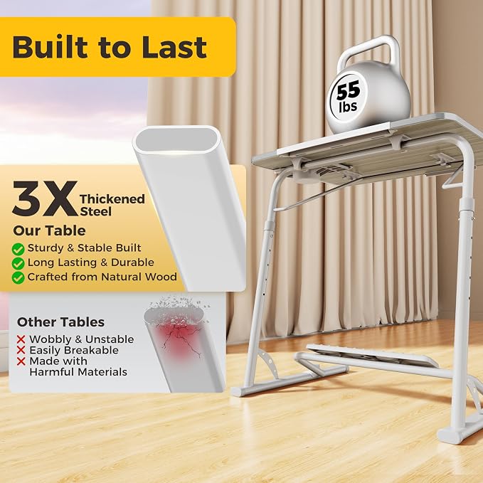 Upgraded Folding TV Tray Table, Sturdy Couch & Dinner Laptop Table | Adjustable Height & Angle Portable Desk for Eating, Work & Recliner; Includes Footrest, Cup Holder, iPad Holder, Edge Stopper - Image 7
