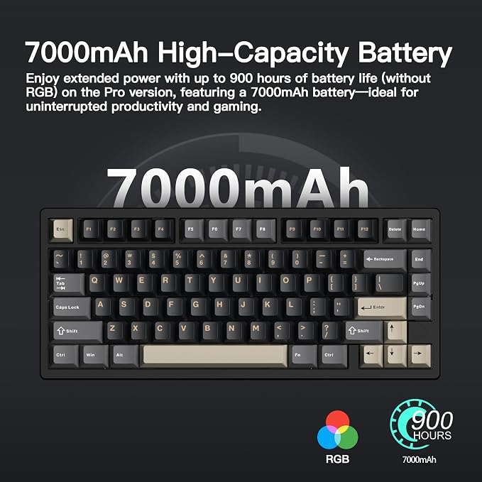 KEEBMONKEY WOBKEY Rainy 75 CNC Aluminum HMX/JWK/Cocoa Switches Triple-Mode Connectivity Mechanical Keyboard with Superior Acoustics, RGB/FR4/Silver SUS304/7000mAh/Cocoa Switch (Pro - Black) - Image 3