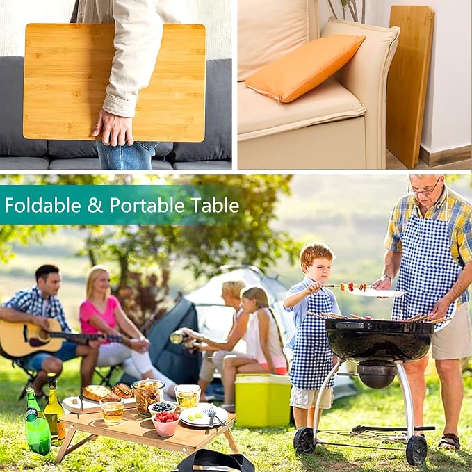 Lap Desk for Bed, COIWAI Bed Desk Bed Table Tary, Low Desk Table, Folding Floor Table, Adjustable Height, Portable Foldable Picnic Desk,Serving Breakfast Coffee in Bed Couch Floor .Bamboo - Image 4