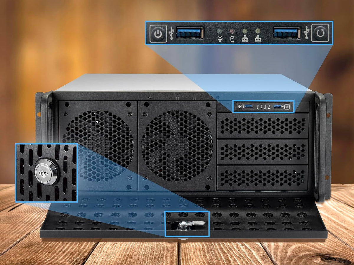 Rosewill 4U Server Chassis Rackmount Case | 8 3.5" HDD Bays, 3 5.25" Devices | E-ATX Compatible | 5 Front 120mm Fans, 2 Rear 80mm Fans | 2X USB 3.0 | Front Panel Lock | Silver/Black - RSV-L4000U - Image 5