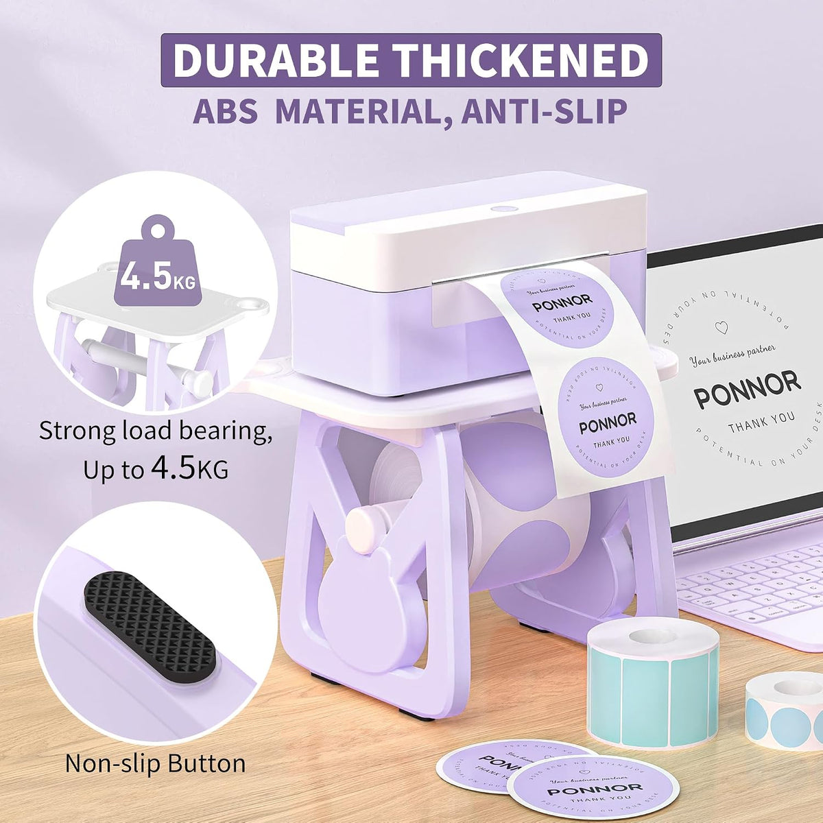 PONNOR Label Holder for Rolls and Fanfold Labels, Thermal Sticker for Desktop Printer, Fragile Stickers for Shipping, Label Stand Accessory Supplies for Home, DIY, Office, Small Business(Purple) - Image 5