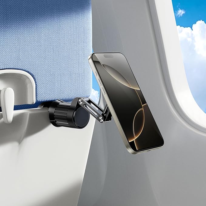 Magnetic Airplane Phone Holder Mount, Long Flight Essentials Travel Accessories for iPhone 16 15 14 13 12, Foldable Phone Holder for Plane Seat Back, Best Gifts for Travelers Women Man Travel - Image 9