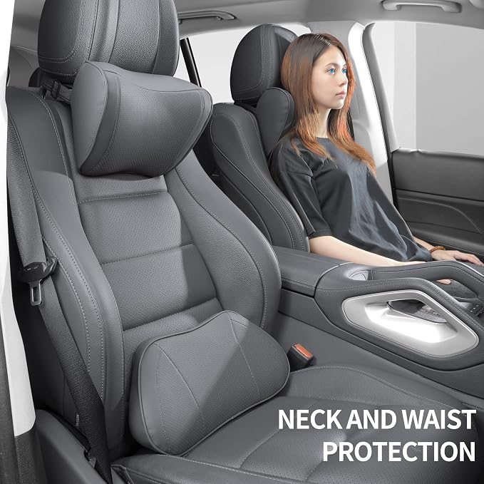 Car Lumbar Support Pillow for Driving Seat, Gray, 1 Pack | Leather Memory Foam Lumbar Cushion for Lower Back Pain Relief, Universal Back Support for Driving, Home & Office Chairs - Image 5