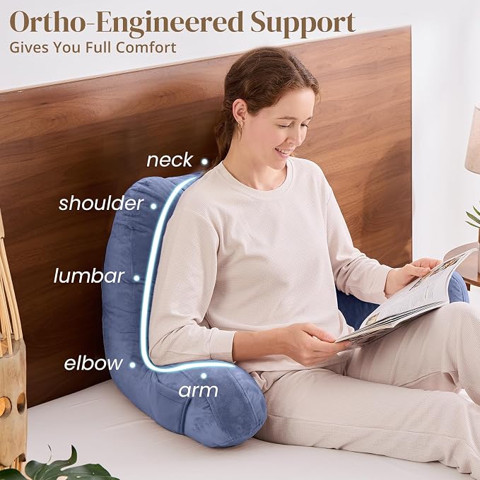 Sasttie Reading Pillow for Bed, Back Pillow for Sitting Up, Grey Purple | 23" Backrest Support Cushion for Couch, Sofa, and Floor, Dorm Essentials, OEKO-TEX, Adjustable Down Alternative Fill - Image 4