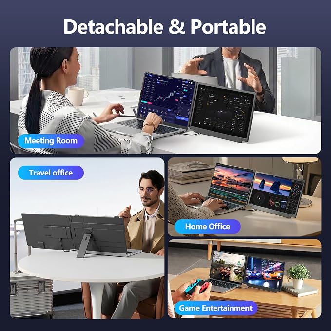 Laptop Screen Extender, 15.6" FHD 1080P IPS Laptop Monitor Extender for 13" - 17.3" Laptops, Detachable & 4-in-1 Modes Dual Monitor, Plug-Play Travel Monitor for Wins/Mac/Dex/Chrome - Image 9