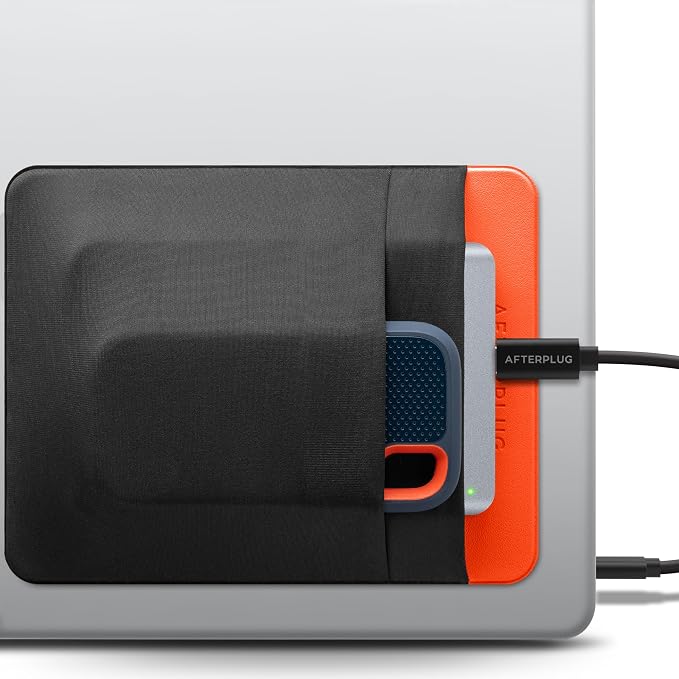 2-Pocket SSD & Hard Drive Holder for Laptop, Reusable 3M Adhesive | Stick-On Sleeve for 2.5-Inch External HDDs & SSDs | 5.9 x 4.7-Inch Pouch | Separate Pocket for Cables | Built-In Safety Strap by Afterplug