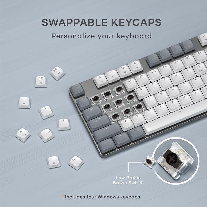 Satechi SM3 Mechanical Keyboard, White LED Backlit, Light Gray/White | 108 Keys Full Size, Wired and Bluetooth, for Mac and Windows - Image 4