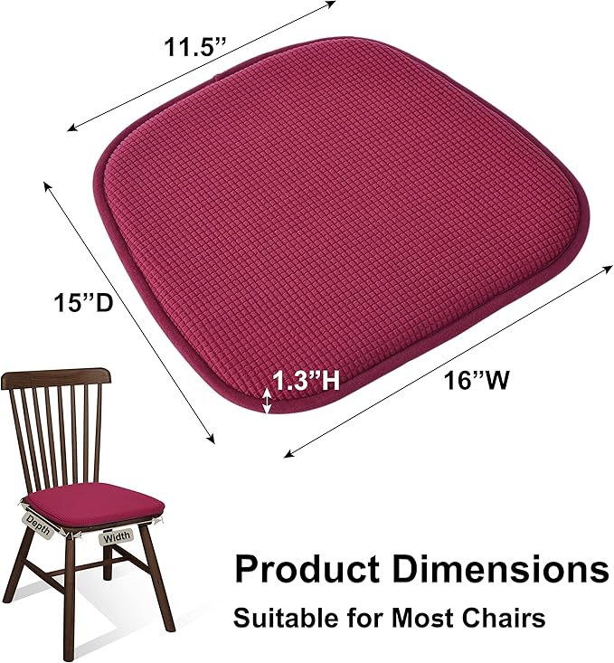 Shinnwa Kitchen Seat Cushions Set of 6, Non Slip Dining Chair Cushions, U-Shaped Indoor Chair Pads, 6 Pack, 15 x 16 Inches, Burgundy - Image 4