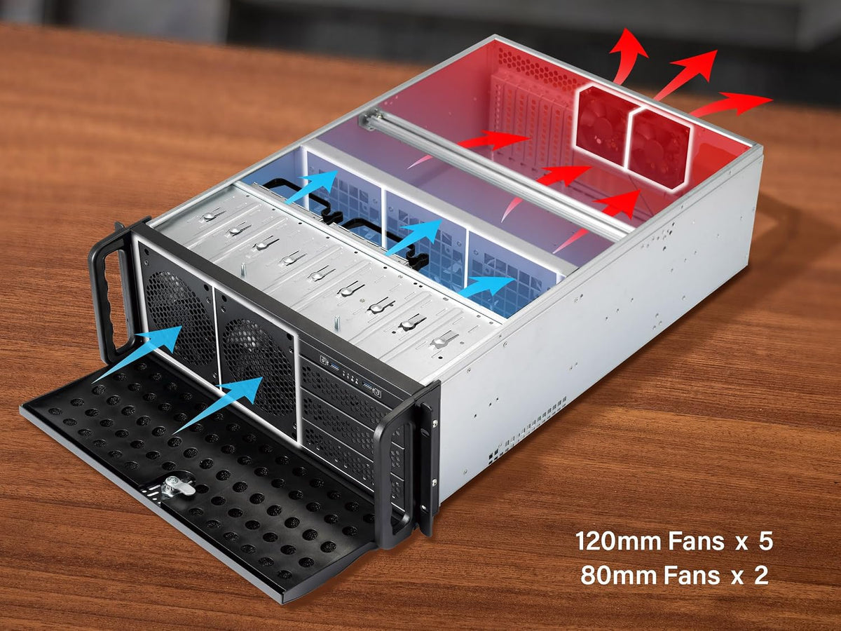Rosewill 4U Server Chassis Rackmount Case | 8 3.5" HDD Bays, 3 5.25" Devices | E-ATX Compatible | 5 Front 120mm Fans, 2 Rear 80mm Fans | 2X USB 3.0 | Front Panel Lock | Silver/Black - RSV-L4000U - Image 3