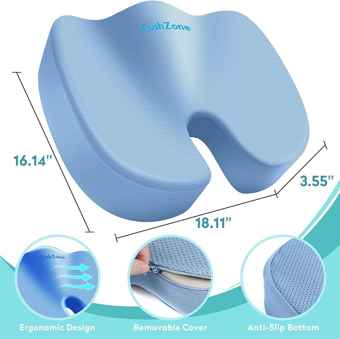Gel Seat Cushion, Enhanced Memory Foam Cushion for Tailbone Pain, Blue | Cooling Gel for Office Chair, U-shaped Design Chair Cushion for Gaming, Car, Wheelchair, Non-Slip Base, Washable Cover - Image 3