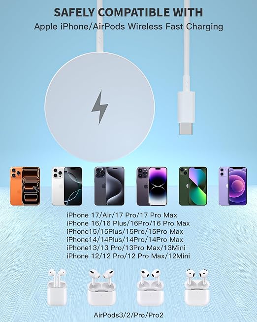 Wireless Magnetic Charger,2Pack Fast Apple Mag-Safe Charger iPhone Magnetic | Magnet Charging Pad Flat Mag Safe Charging for iPhone 17Pro Max/16 Pro Max/16Pro/16/15Pro Max/15 Plus/14/13/12/AirPods Pro3/2 - Image 7