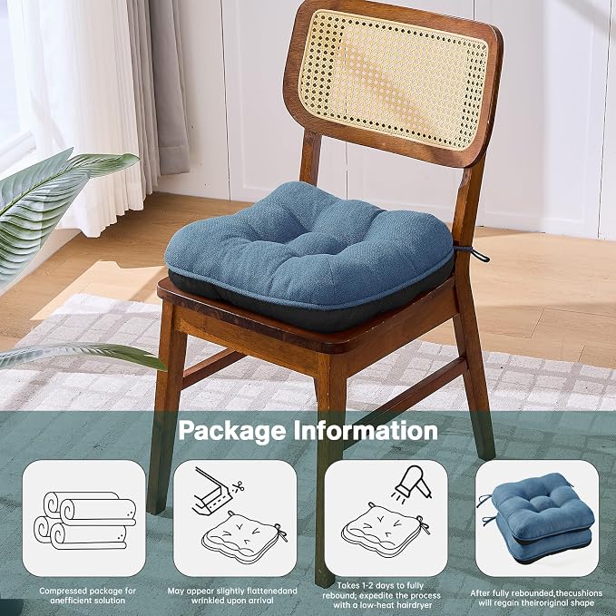BETU Chair Cushions for Dining Chairs Set of 4,Kitchen Table Chair Pads with Ties,Non Slip Backing and Covers, Seat Cushion for Dining Room,Bar,Patio Chairs,15.5"X15.5"X3.5" - Image 9